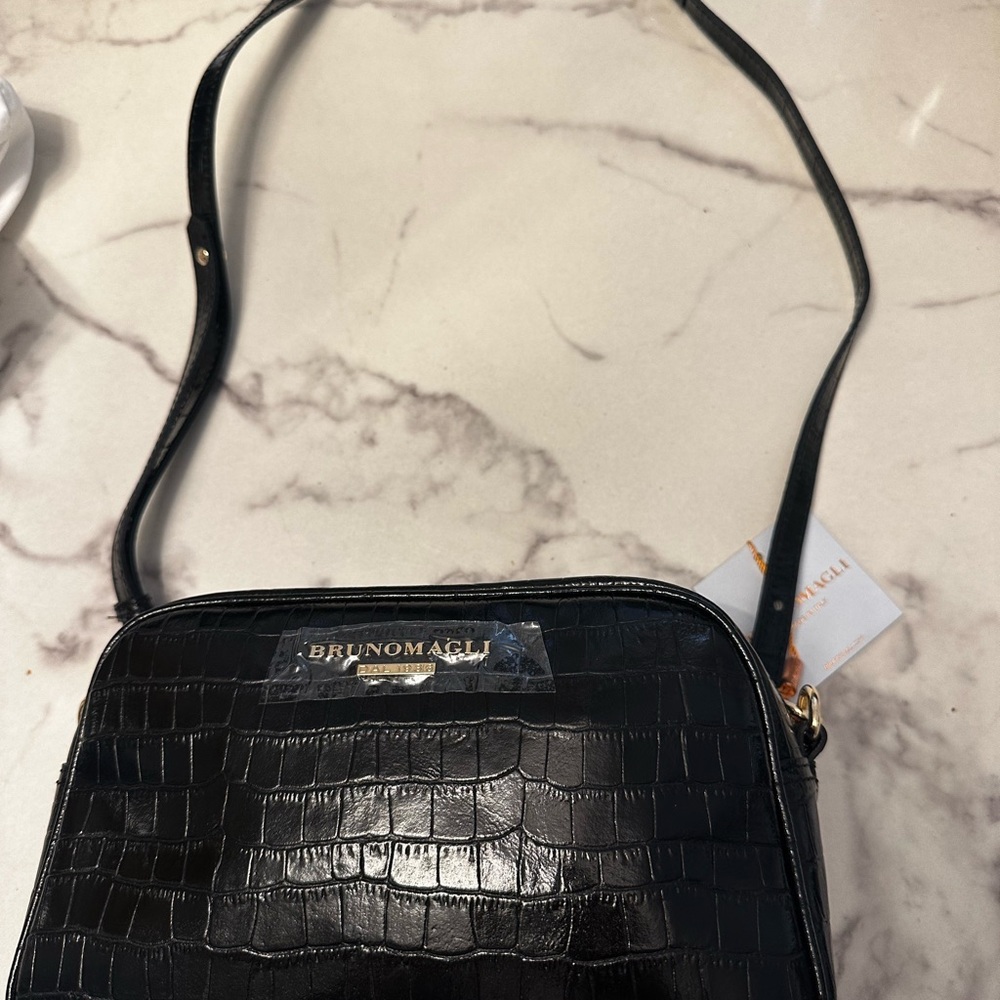 Bruno Magli Black Croc-Embossed Crossbody Bag